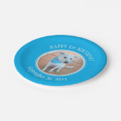 可愛い子犬とブルースカーフ幸せ1歳の誕生日 ペーパープレート (アングル)