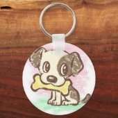 可愛い子犬とボーンキーチェーン キーホルダー (正面)
