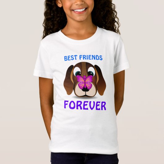 可愛い子犬と蝶最高の友達Tシャツ Tシャツ (正面)