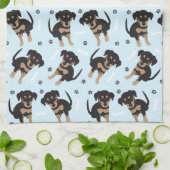 可愛い子犬の前刷り犬の骨パターンブルー キッチンタオル (折り畳み)