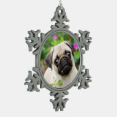 可愛い子犬パピドッグ顔ペット写真 –  スノーフレークピューターオーナメント (左)