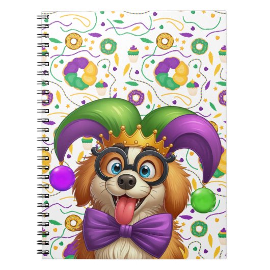 可愛い子犬マルディグラのジェスターハット ノートブック (正面)