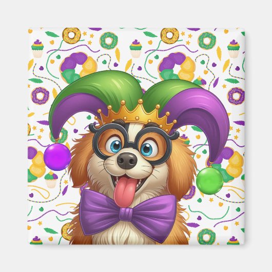 可愛い子犬マルディグラのジェスターハット マグネット (正面)