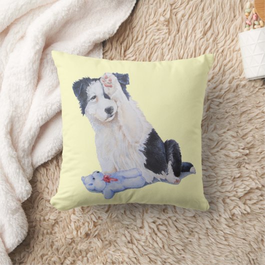 可愛い子犬縁どのコリーとテディ犬のアート クッション (ブランケット)