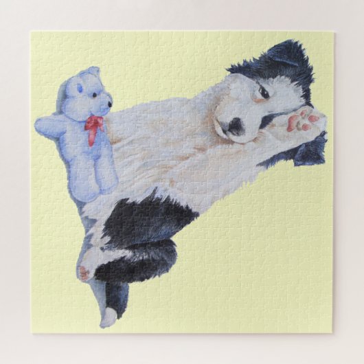 可愛い子犬縁どのコリーとテディ犬のアート ジグソーパズル (横)