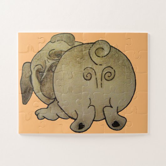 可愛い子犬遊が茶色いパグ ジグソーパズル (横)