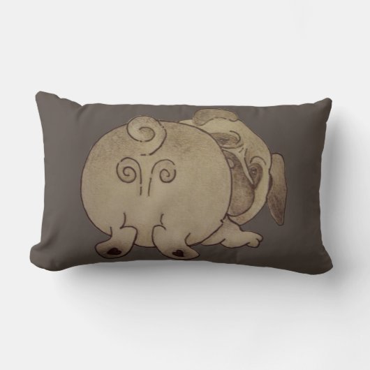 可愛い子犬遊が茶色いパグ ランバークッション (正面)