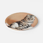 可愛い子猫が手足を伸ばした ペーパープレート (アングル)