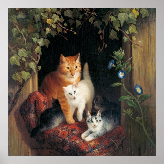 可愛い子猫と母猫 ポスター (正面)