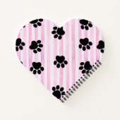 可愛い子猫と足、ピンクのストライプハート型 ノートブック (裏面)