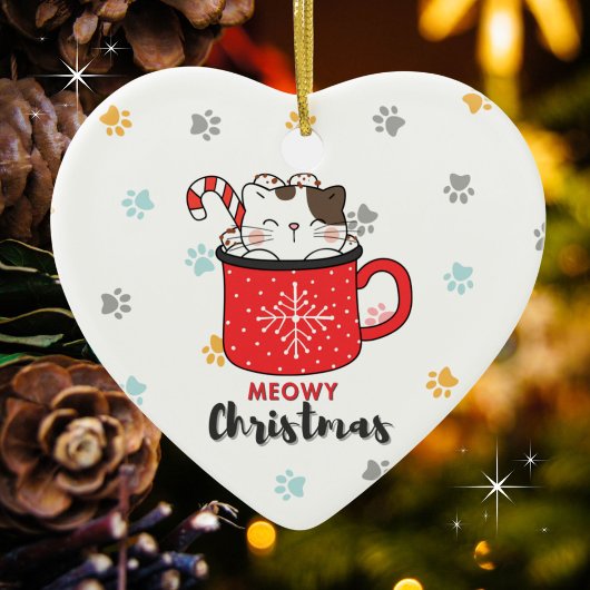 可愛い子猫のコーヒーカップMeowyクリスマス セラミックオーナメント