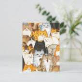 可愛い子猫の手描き柄 ポストカード (スタンド正面)