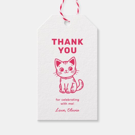 可愛い子猫の色カスタムの女の子の誕生日 ギフトタグ (正面)