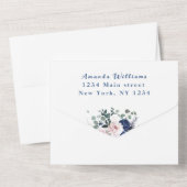 可愛い子猫の花ブルー男の子のシャワー オールインワン招待状 (裏面)