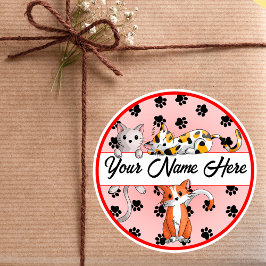 可愛い子猫の赤い背景 ラウンドシール