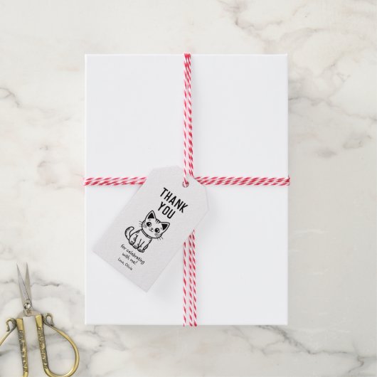 可愛い子猫カスタム色ありがとう ギフトタグ (より糸付き)
