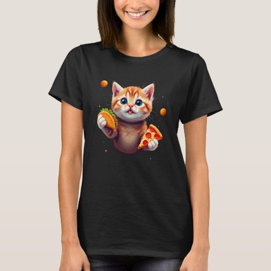 可愛い子猫タコピザラバー宇宙ティーキッテンラバー Tシャツ (正面)