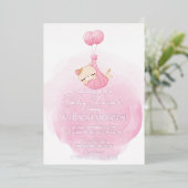 可愛い子猫ピンクの水色の女の子シャワー 箔招待状 (立ち正面)
