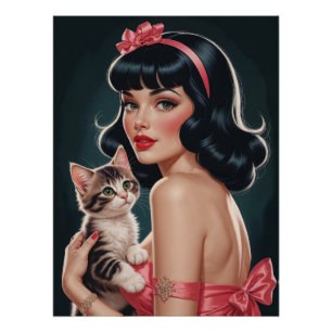 可愛い子猫ポスター付きブランネットピンアップポートレート ポスター