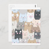 可愛い子猫猫ネコ猫ブルーのグレーパターン ポストカード (正面/裏面)