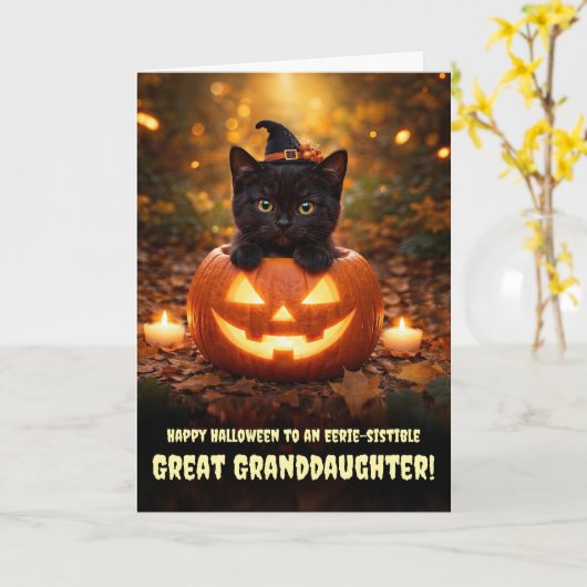 可愛い子猫 ハロウィン おばあちゃんのひ孫 カード (黄色い花)
