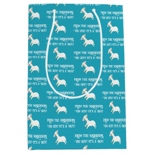 可愛い子羊ああ喜び名前の男の子カスタム ミディアムペーパーバッグ (正面)