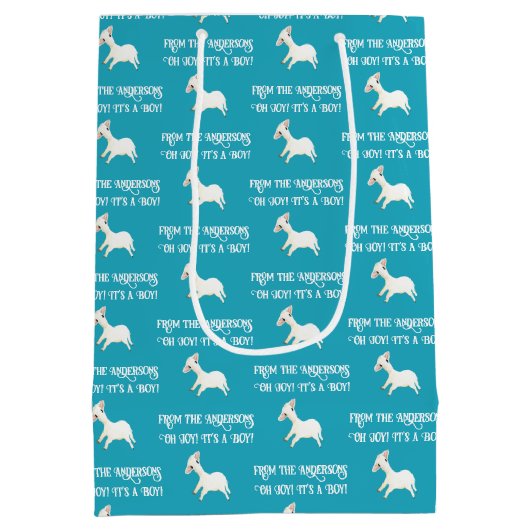 可愛い子羊ああ喜び名前の男の子カスタム ミディアムペーパーバッグ (裏面)