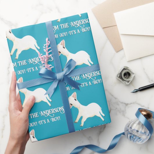 可愛い子羊ああ喜び名前の男の子カスタム ラッピングペーパー (ギフト)