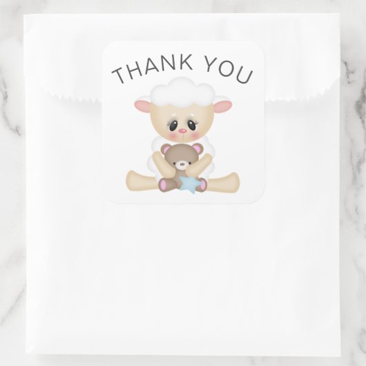 可愛い子羊とテディベア スクエアシール (バッグ)