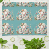 可愛い子羊とフローラとパッチワークのアクセント キッチンタオル (折り畳み)