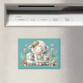 可愛い子羊とフローラとパッチワークのアクセント マグネット (インサイチュ (食洗機))