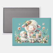 可愛い子羊とフローラとパッチワークのアクセント マグネット (正面/裏面)