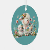 可愛い子羊とフローラとパッチワークのアクセント メタルオーナメント (正面右)