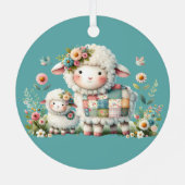 可愛い子羊とフローラとパッチワークのアクセント メタルオーナメント (裏面)