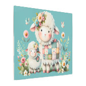 可愛い子羊とフローラとパッチワークのアクセント メタルプリント (アングル)
