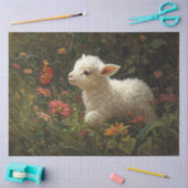可愛い子羊と蝶の芸術のデコパージュ 薄葉紙 (クラフト)