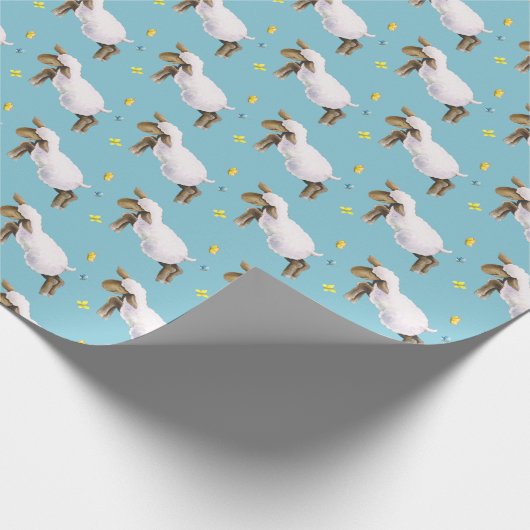 可愛い子羊の水の色のアートパターンをスキップ ラッピングペーパー (角)