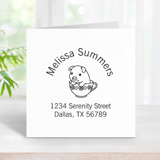 可愛い子豚のテアカップアーチアドレス ラバースタンプ