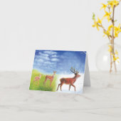 可愛い子鹿が赤い鹿イラストレーション カード (黄色い花)