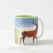 可愛い子鹿が赤い鹿イラストレーション ツートーンマグカップ (正面右)