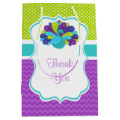 可愛い孔雀グリーンとパープル誕生日ありがとう ミディアムペーパーバッグ (正面)