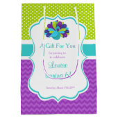 可愛い孔雀グリーンとパープル誕生日ありがとう ミディアムペーパーバッグ (裏面)