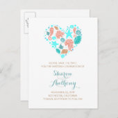 可愛い季節のハートビーチ結婚式保存日 案内ポストカード (正面/裏面)