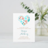 可愛い季節のハートビーチ結婚式保存日 案内ポストカード (スタンド正面)