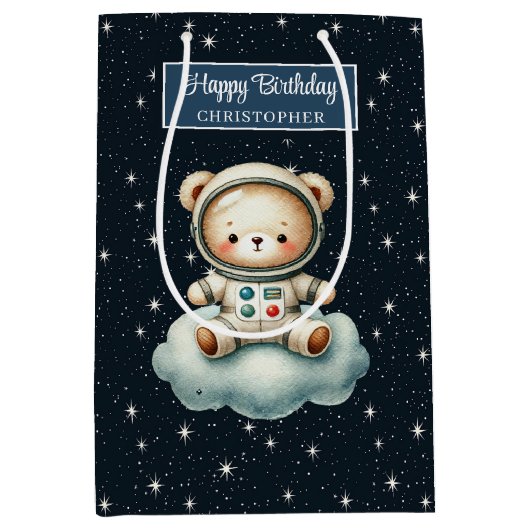 可愛い宇宙エクスプローラー抱き枕for Boy誕生日 ミディアムペーパーバッグ (正面)