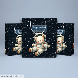 可愛い宇宙ベア抱き枕forボーイバースデーパーティー ミディアムペーパーバッグ