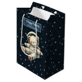 可愛い宇宙ベア抱き枕forボーイバースデーパーティー ミディアムペーパーバッグ (正面アングル)