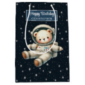 可愛い宇宙ベア抱き枕forボーイバースデーパーティー ミディアムペーパーバッグ (正面)