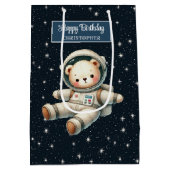 可愛い宇宙ベア抱き枕forボーイバースデーパーティー ミディアムペーパーバッグ (裏面)