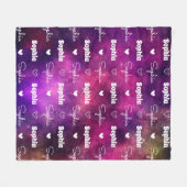 可愛い宇宙マゼンタの繰り返し名パーソナライズされた フリースブランケット (正面(横))